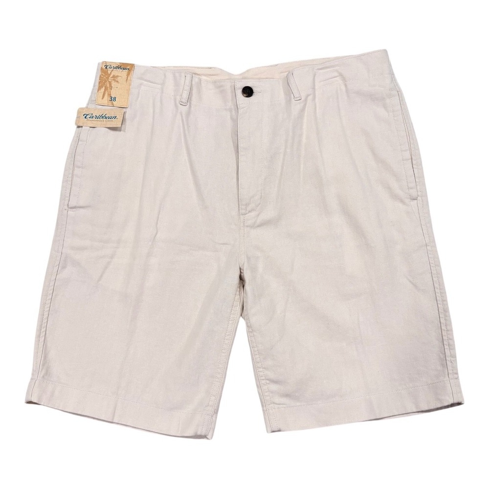 Caribbean Linen‎ Cotton Shorts Beach Cruise Vacation Light Khaki Men's Size 38